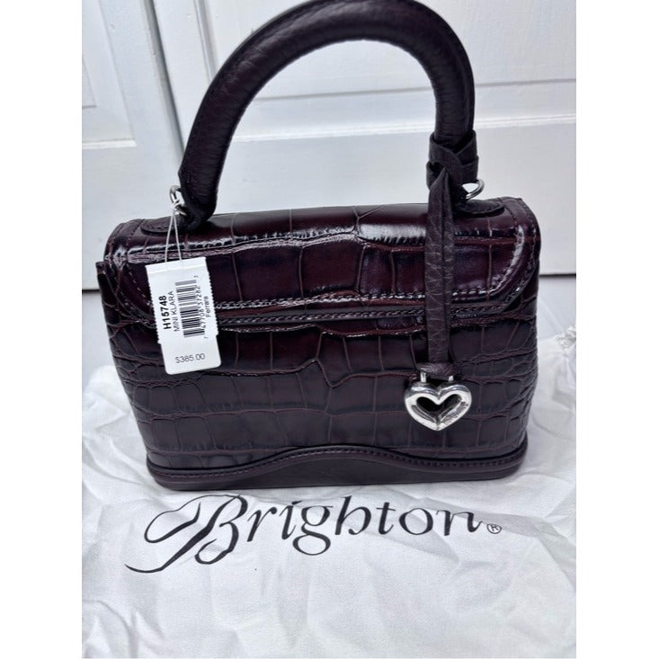 New BRIGHTON Brown Ferrara Mini Klara Croc Top Handle Crossbody Bag