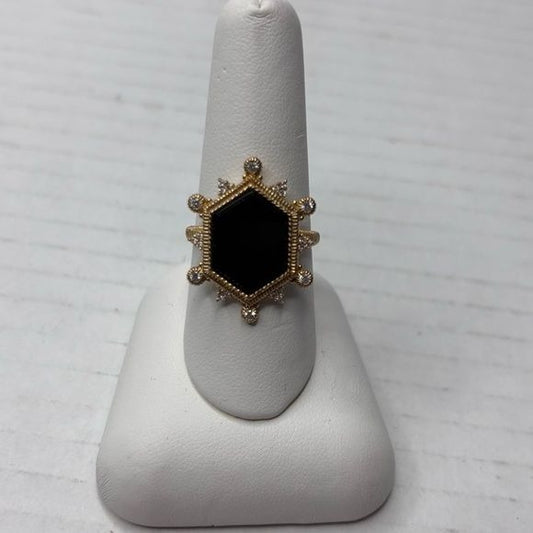 JUDITH RIPKA 14K Gold Black Onyx & Diamonique Hexagon Cut Ring Size 7