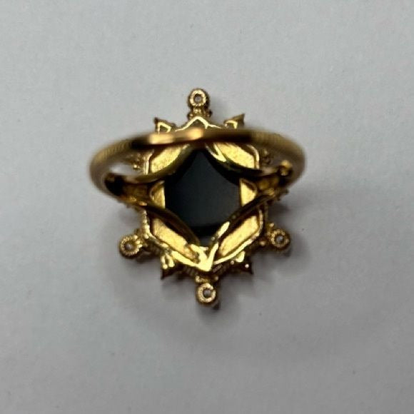 JUDITH RIPKA 14K Gold Black Onyx & Diamonique Hexagon Cut Ring Size 7