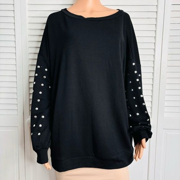 *NEW* LANE BRYANT Boatneck Studded Black Sweatshirt Size 18/20