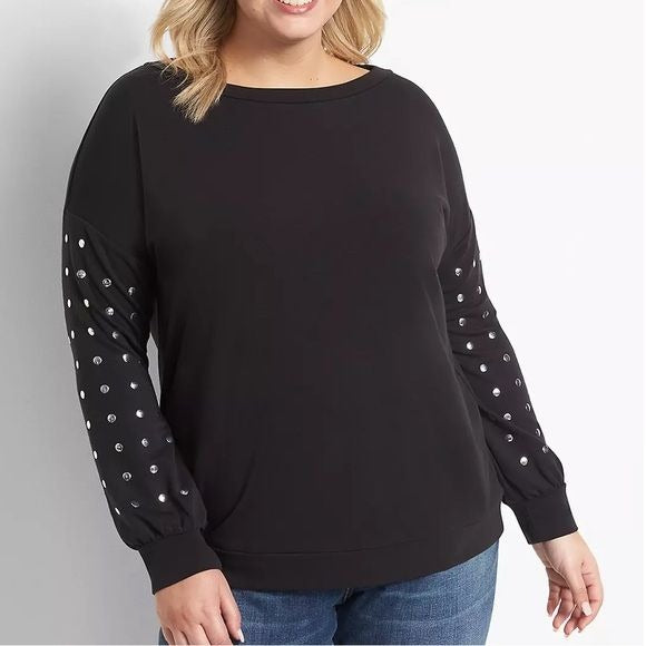 *NEW* LANE BRYANT Boatneck Studded Black Sweatshirt Size 18/20