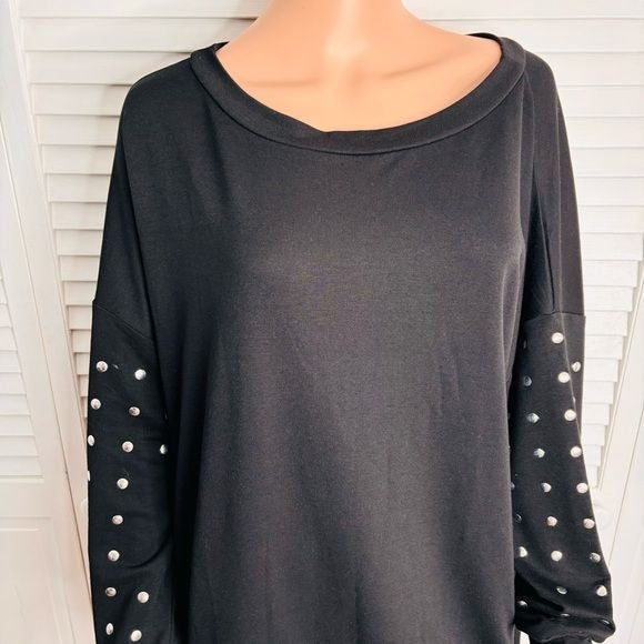 *NEW* LANE BRYANT Boatneck Studded Black Sweatshirt Size 18/20