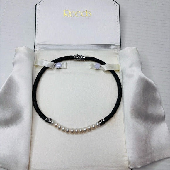 HONORA Black Braided Leather Freshwater Cultured Pearls Choker Necklace