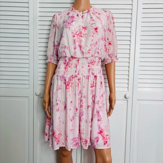 NINE WEST Ruffle Blouson Mini Dress in Pink Size Large