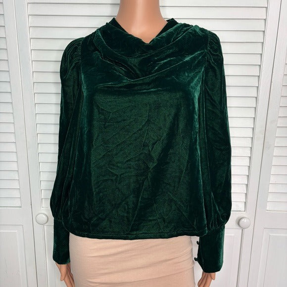 New RACHEL ZOE Emerald Velour Bateau Neck Long Sleeve Blouse Size XS