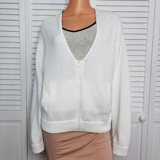 MAXMARA Leisure White V-Neck Knit Cardigan Sweater Size Large