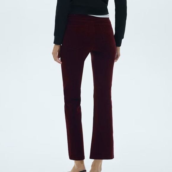 MANGO Burgundy Sienna Flare Crop Corduroy Pants Size 8