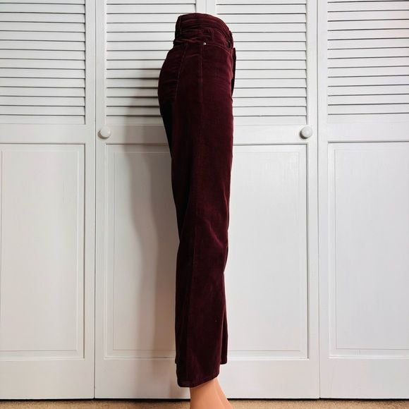 MANGO Burgundy Sienna Flare Crop Corduroy Pants Size 8