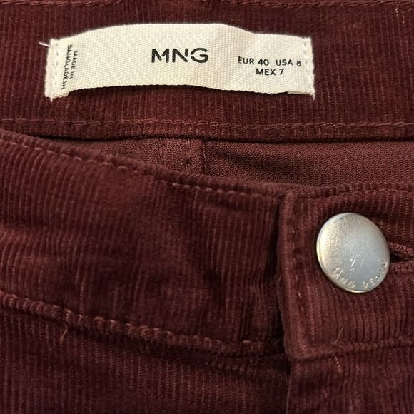 MANGO Burgundy Sienna Flare Crop Corduroy Pants Size 8