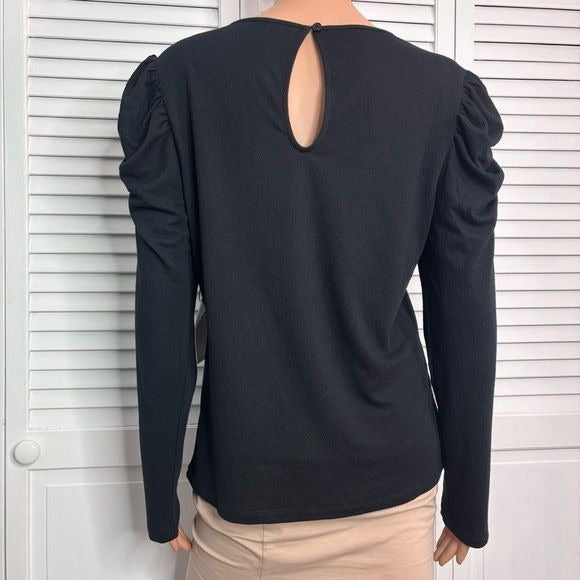 *New* STELLA & DOT Black Ruched Puff Sleeve Sweater Size Large