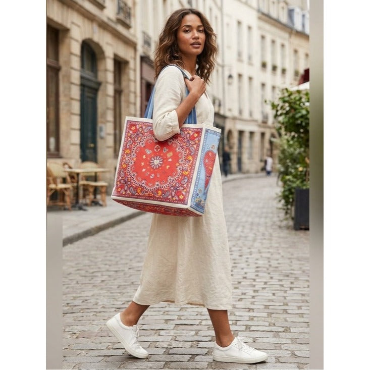 New Brighton Bandana Love Red Blue Paisley Tote Canvas Bag