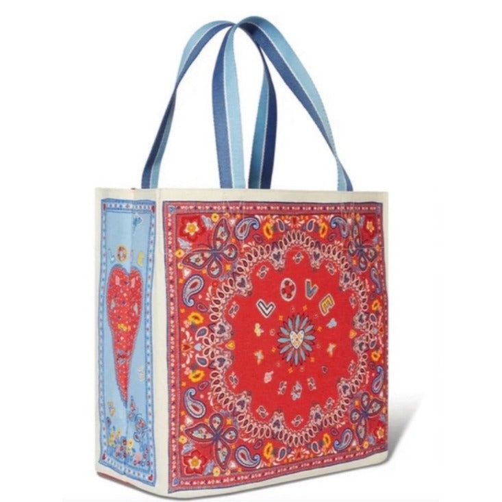 New Brighton Bandana Love Red Blue Paisley Tote Canvas Bag