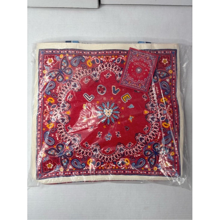 New Brighton Bandana Love Red Blue Paisley Tote Canvas Bag