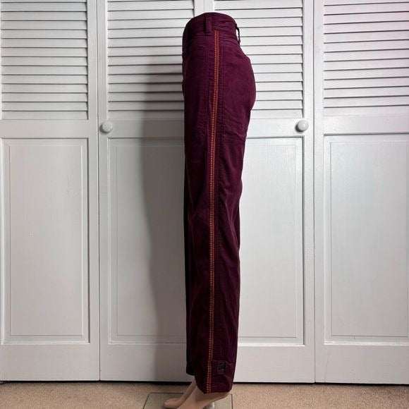 JOHNNY WAS Burgundy Cotton High Rise Corduroy Pants Size Medium