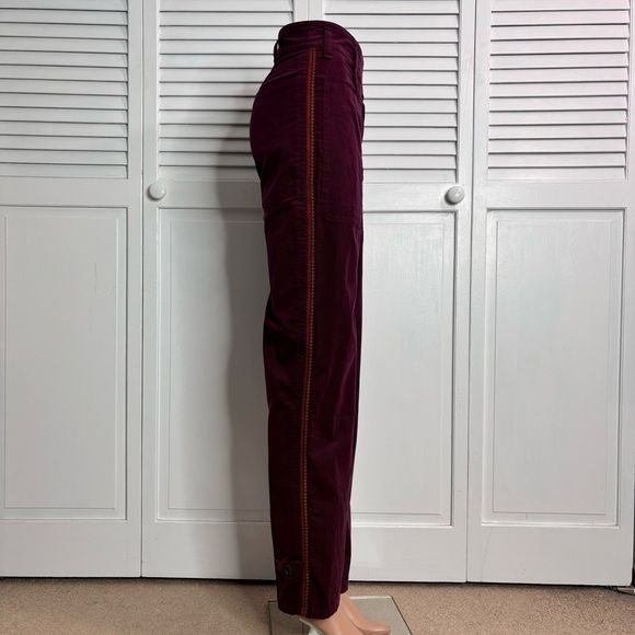 JOHNNY WAS Burgundy Cotton High Rise Corduroy Pants Size Medium