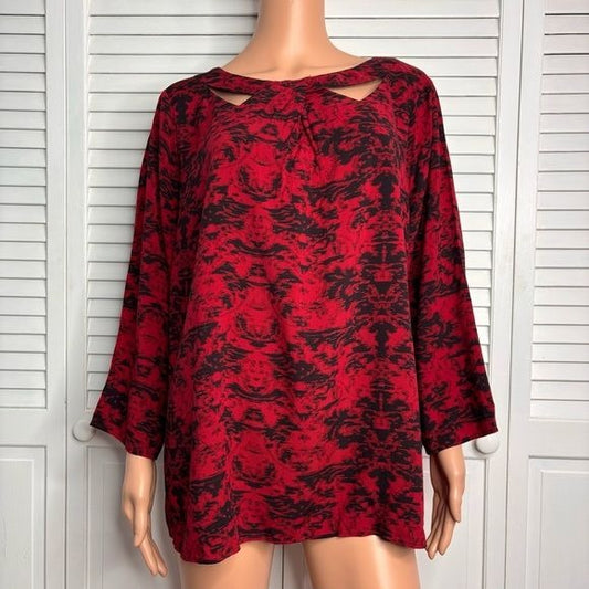 *NEW* CJ BANKS Red Black Long Sleeve Blouse Size 1X