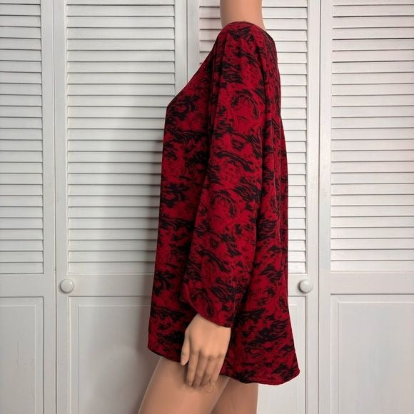 *NEW* CJ BANKS Red Black Long Sleeve Blouse Size 1X