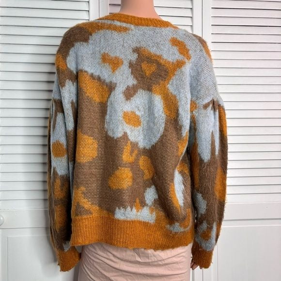 WOVEN HEART Brown and Blue Crew Neck Acrylic Sweater Size Medium