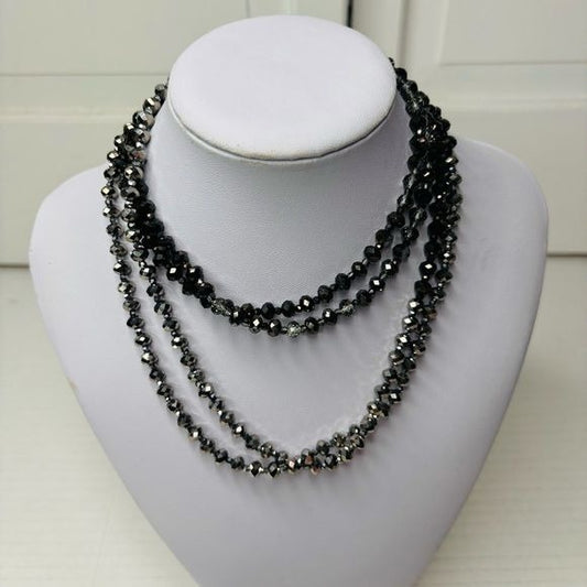 CAROL LEE Black Gray Crystal Extra Long Necklace