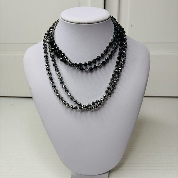 CAROL LEE Black Gray Crystal Extra Long Necklace