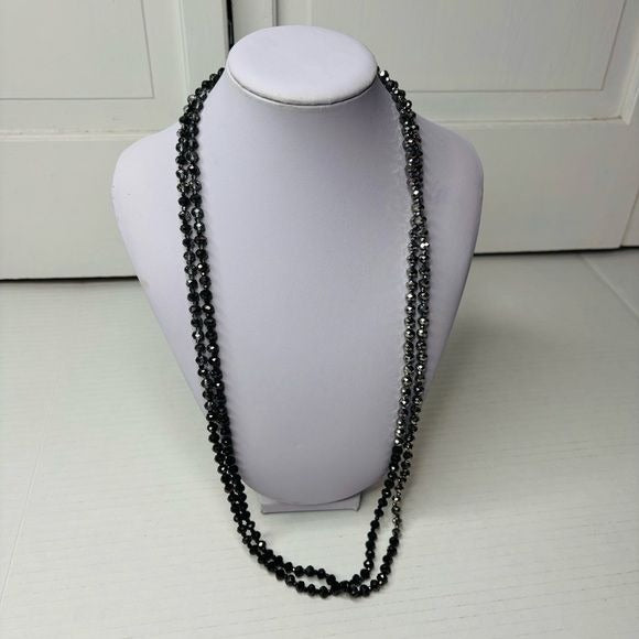 CAROL LEE Black Gray Crystal Extra Long Necklace