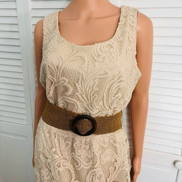 JESSICA HOWARD Beige Sleeveless Lace Overlay Maxi Dress Size  12