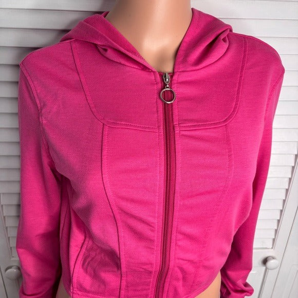 New KIRUNDO Pink Zip Up Hoodie Cropped Sweatshirt Size Medium