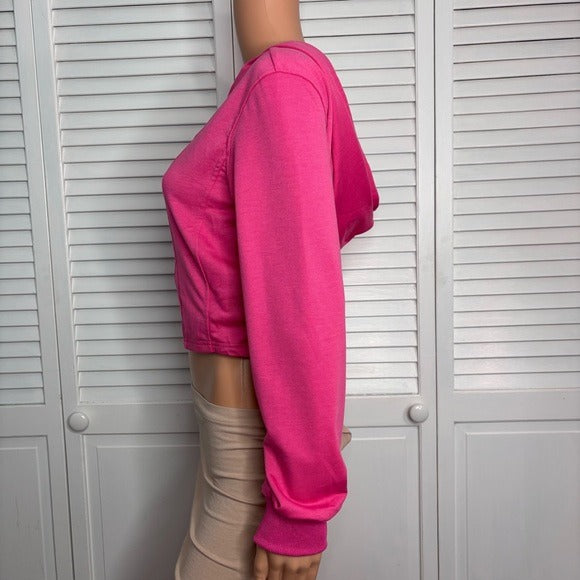 New KIRUNDO Pink Zip Up Hoodie Cropped Sweatshirt Size Medium