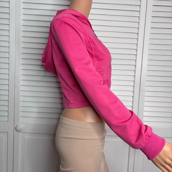 New KIRUNDO Pink Zip Up Hoodie Cropped Sweatshirt Size Medium