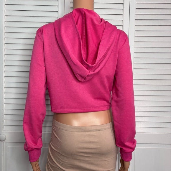 New KIRUNDO Pink Zip Up Hoodie Cropped Sweatshirt Size Medium