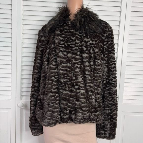 ADRIENNE LANDAU Brown Faux Fur Jacket Size XL