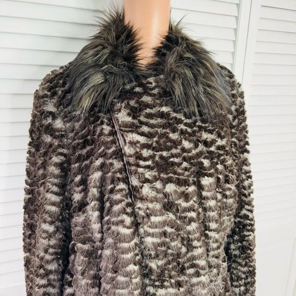 ADRIENNE LANDAU Brown Faux Fur Jacket Size XL