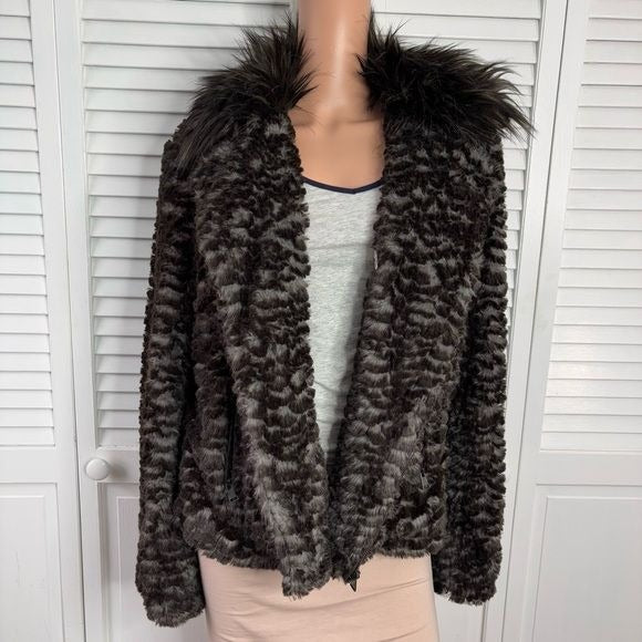 ADRIENNE LANDAU Brown Faux Fur Jacket Size XL