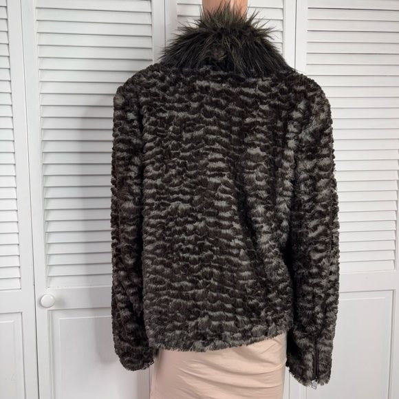 ADRIENNE LANDAU Brown Faux Fur Jacket Size XL