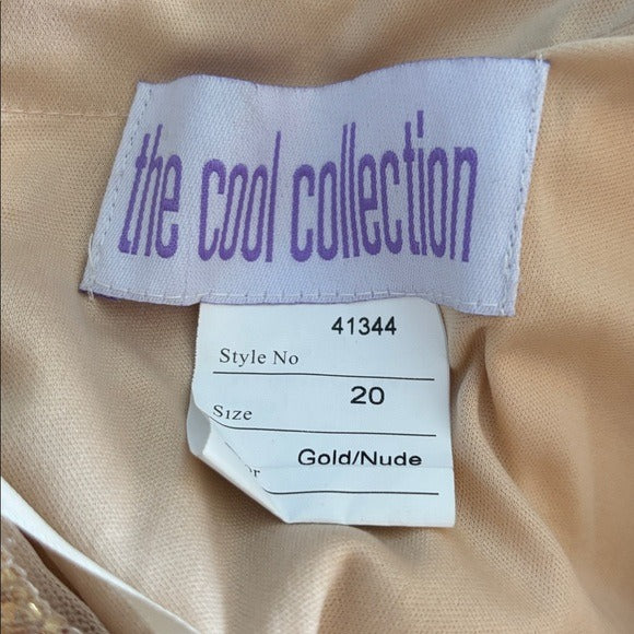 New THE COOL COLLECTION Gold Sequin Beaded 2 Piece Gown Size 20