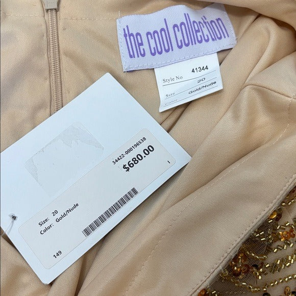 New THE COOL COLLECTION Gold Sequin Beaded 2 Piece Gown Size 20