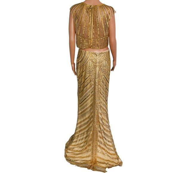 New THE COOL COLLECTION Gold Sequin Beaded 2 Piece Gown Size 20