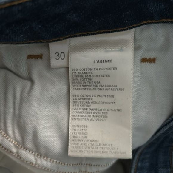 L’AGENCE Encina High Line Skinny distressed Jeans Size 30