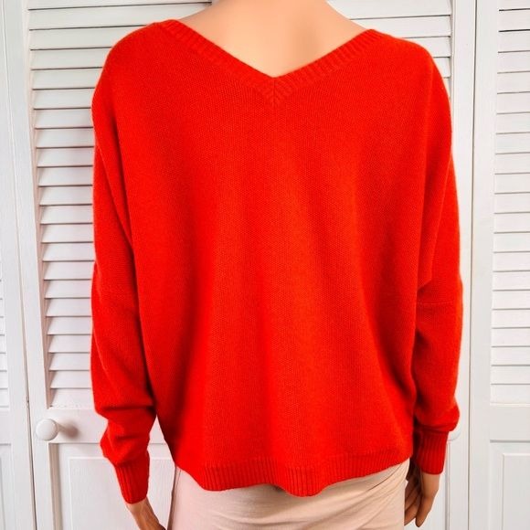 360 CASHMERE Orange V-Neck Oversized Sweater Size Small