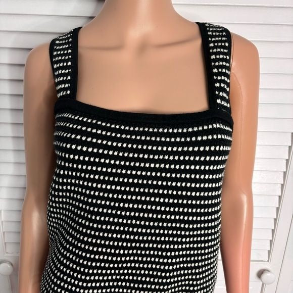 ANN TAYLOR Black Square Neck Ribbed Striped Tank Top Size Large