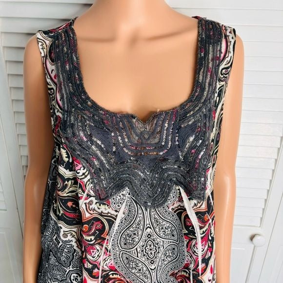 *NEW* UNITY WORLD WEAR Sequin Abstract Print Tank Top Size 3X