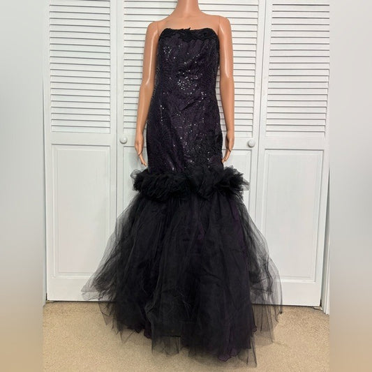 New SKINZ NEW YORK Strapless Sequins Lace Tulle Gown Size Large