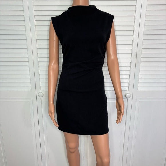 REFORMATION Black Mock Neck Ruched Mini Dress Size Medium