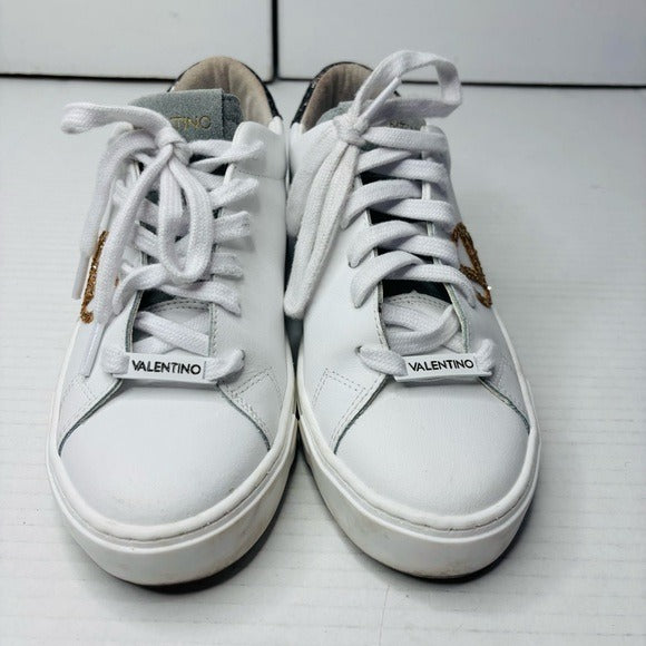 VALENTINO BY MARIO VALENTINO Laura Logo Low Top Leather Sneakers in White Size 8