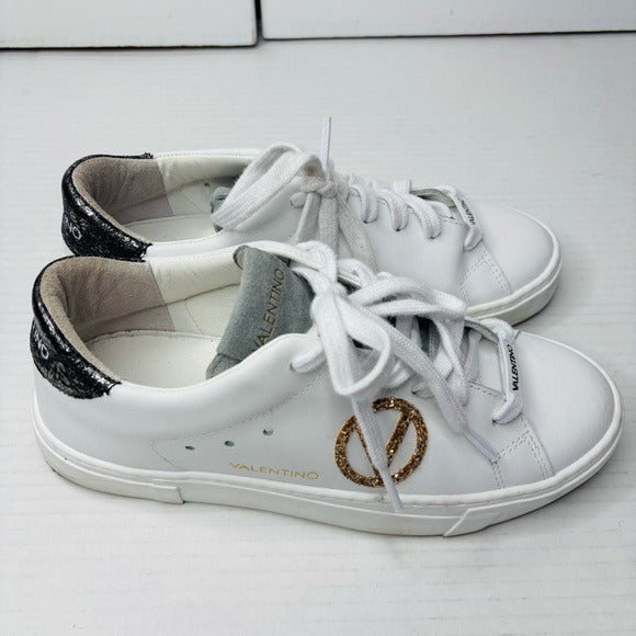 VALENTINO BY MARIO VALENTINO Laura Logo Low Top Leather Sneakers in White Size 8