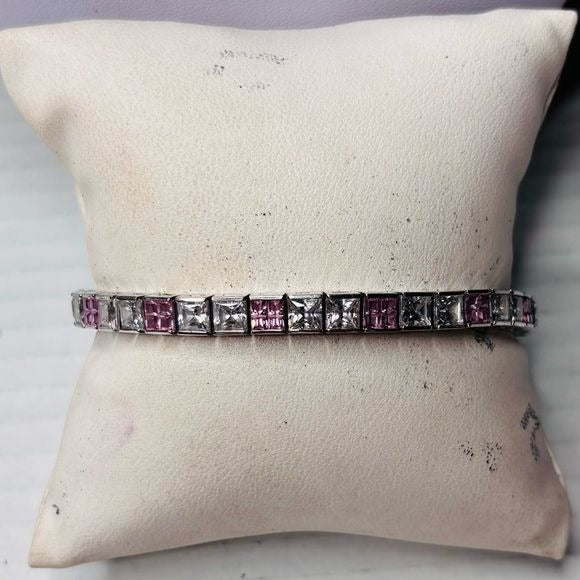 VICTORIA WIECK Sterling Silver Pink & White Crystal Tennis Bracelet