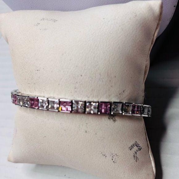 VICTORIA WIECK Sterling Silver Pink & White Crystal Tennis Bracelet