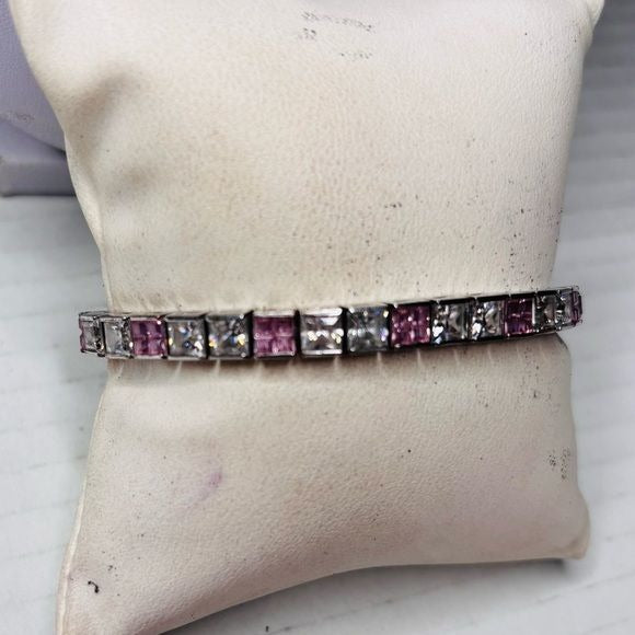 VICTORIA WIECK Sterling Silver Pink & White Crystal Tennis Bracelet