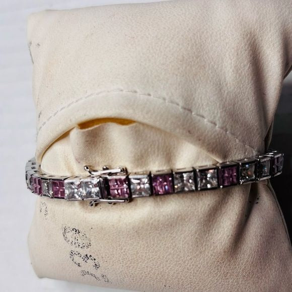 VICTORIA WIECK Sterling Silver Pink & White Crystal Tennis Bracelet