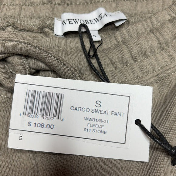 NEW WEWOREWHAT Fleece Cotton Cargo Sweat Pants in Stone Size Small